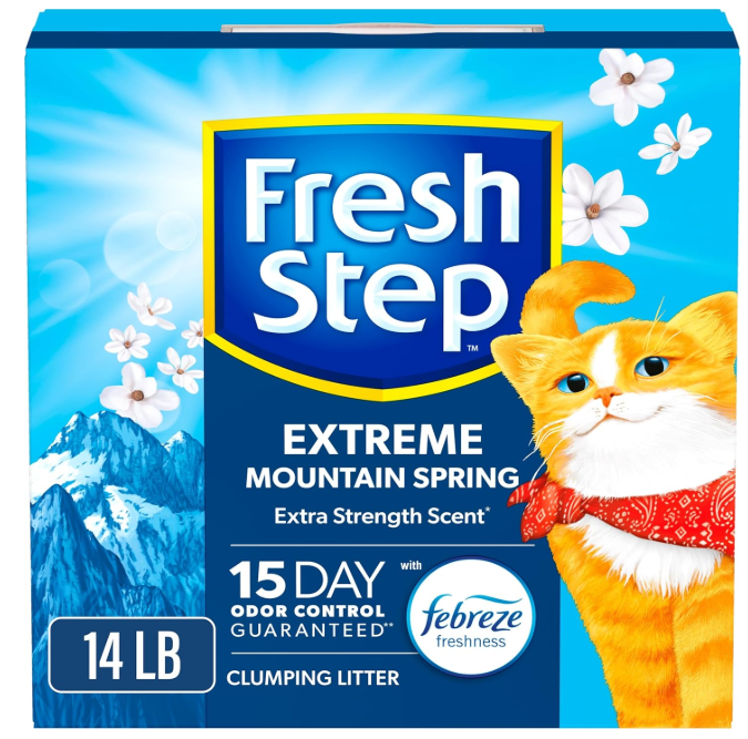 Fresh Step Extreme Clumping Litter With Febreze Freshness, Mountain Spring Scent Clumping Cat Litter With Guaranteed Odor Control, 14 lb. Box