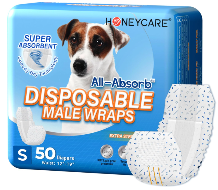 HONEY CARE All-Absorb A26 Male Dog Wrap, 50 Count, Small