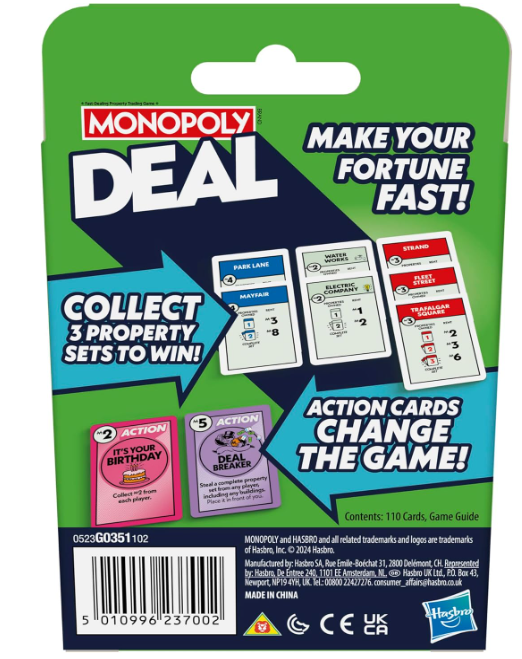 Monopoly Hasbro Gaming Deal Strategy Card Game for 8+ Year Old Kids, for 2-5 Players, Family Games for Children and Adults