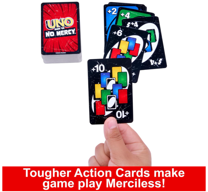 Mattel Games UNO Show ?em No Mercy Card Game for Kids, Adults & Family Parties and Travel With Extra Cards, Special Rules and Tougher Penalties., HWV18