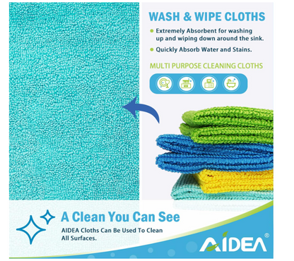 AIDEA Microfibre Cloth Pack of 8, Multifunctional Reusable Cleaning Cloths, Lint Free Streak Free Washable Cloth Duster for House, Kitchen, Car, Motorbike, Windows 30 x 30 cm