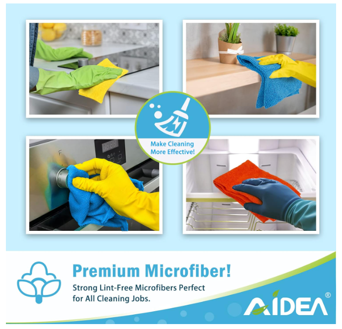 AIDEA Microfibre Cloth Pack of 8, Multifunctional Reusable Cleaning Cloths, Lint Free Streak Free Washable Cloth Duster for House, Kitchen, Car, Motorbike, Windows 30 x 30 cm