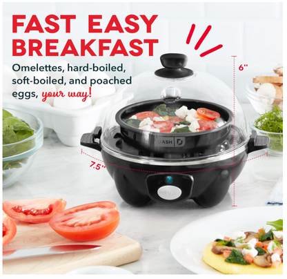DASH Rapid Egg Cooker: 6 Egg Capacity Electric Egg Cooker for Hard Boiled Eggs, Poached Eggs, Scrambled Eggs, or Omelets with Auto Shut Off Feature - Black