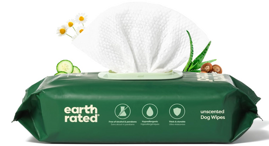 Earth Rated Pet Grooming Wipes for Dogs and Cats, Hypoallergenic, Cleaning and Hydrating, for Paws, Body and Butt, Unscented, 100 Count