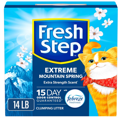 Fresh Step Extreme Clumping Litter With Febreze Freshness, Mountain Spring Scent Clumping Cat Litter With Guaranteed Odor Control, 14 lb. Box