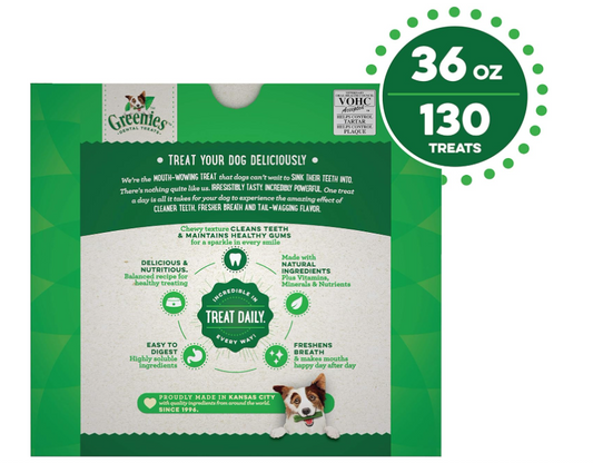 Greenies Original Teenie Natural Dental Care Dog Treats, 36 oz. Pack (130 Treats)