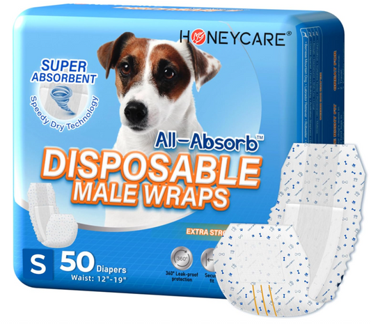 HONEY CARE All-Absorb A26 Male Dog Wrap, 50 Count, Small