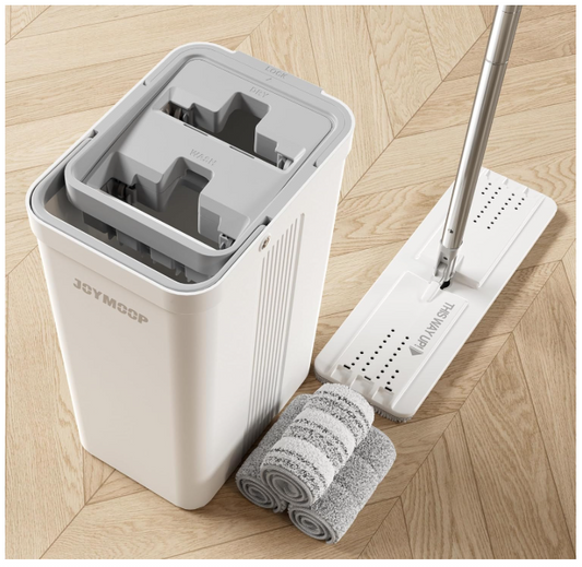 JOYMOOP Mop and Bucket with Wringer Set for Home, Flat Mop and Bucket System, Mops for Floor Cleaning and Wall Cleaner, with 3 Reusable Microfiber Mop Pads