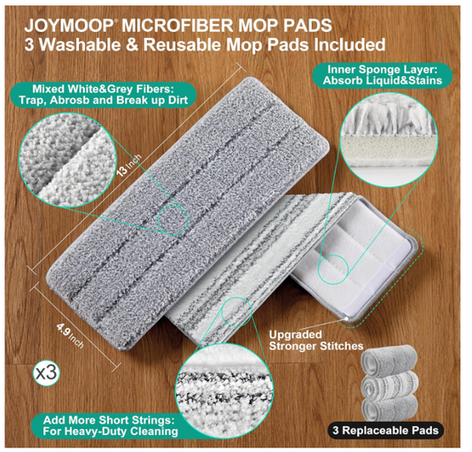 JOYMOOP Mop and Bucket with Wringer Set for Home, Flat Mop and Bucket System, Mops for Floor Cleaning and Wall Cleaner, with 3 Reusable Microfiber Mop Pads