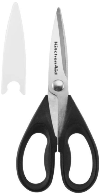 KitchenAid All Purpose Kitchen Shears with Protective Sheath Durable Stainless Steel Scissors, Dishwasher Safe, Soft Grip Comfort Handle, 8.72 Inch, Black