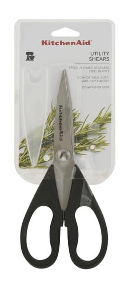 KitchenAid All Purpose Kitchen Shears with Protective Sheath Durable Stainless Steel Scissors, Dishwasher Safe, Soft Grip Comfort Handle, 8.72 Inch, Black