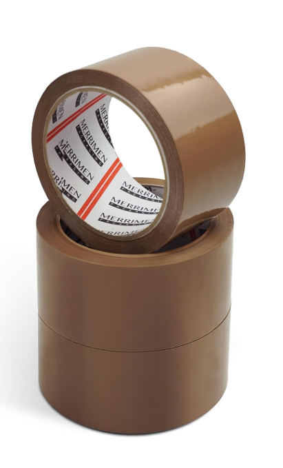 Merrimen Strong Heavy Duty Roll Pack Brown Packaging Tape, Secure Sticky Sealing Tape for Parcel Boxes, Moving Boxes, Large Postal Bags for Long Term Storage, (48MM x 66M) (3 rolls, Brown)