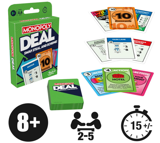 Monopoly Hasbro Gaming Deal Strategy Card Game for 8+ Year Old Kids, for 2-5 Players, Family Games for Children and Adults
