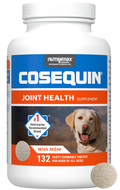 Nutramax Laboratories Cosequin Maximum Strength Joint Health Supplement for Dogs - With Glucosamine, Chondroitin, and MSM, 132 Chewable Tablets