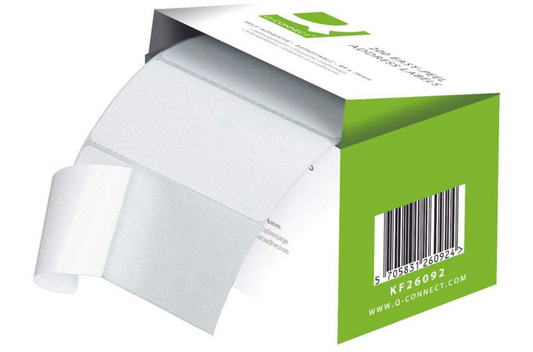 Q-Connect Address Label Roll Repositionable Self Adhesive 89 mm x 36 mm White , KF26092, 200 Count ( Pack of 1)