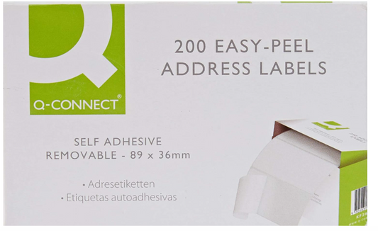 Q-Connect Address Label Roll Repositionable Self Adhesive 89 mm x 36 mm White , KF26092, 200 Count ( Pack of 1)