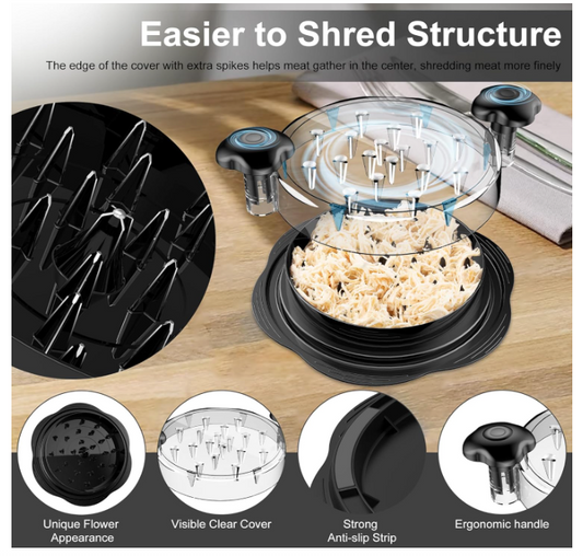 Chicken Shredder Large Chicken Breast Shredder Tool Twist with Brush&Fork, Visible Meat Shredder Machine, Strong Anti-Slip Strip, Ergonomic Handle, BPA Free, Suitable for Pork Beef Chicken