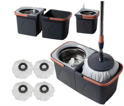 SWISSPACK Revolving Spin Mop and Bucket With .4. Extra Pads Perfect For Easy Cleaning. Clean and Dirty Water Separated For Perfect Finish (ORANGE-GREY)