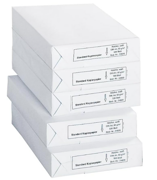 Schäfer Shop Copy Paper A4, 80 g/m² Printer Paper, Laser, Inkjet, Fax Paper, 2500 Sheets, 5 Packs of 500 Sheets, White