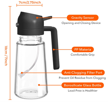 YARRAMATE Olive Oil Dispenser, 2 in 1 Oil Sprayer for Cooking, 16oz/470ml Glass Oil Spray Bottle for Kitchen, Salad, Frying, BBQ (Black)