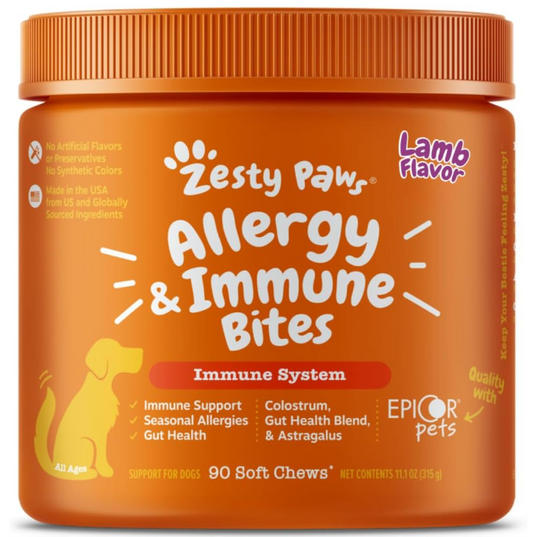 Zesty Paws Dog Allergy Relief- Dog Itching Skin Relief- Dog Probiotics for Itchy Skin and Itchy Ears- Dog Allergy Paw Relief- Dog Allergy Chews- Dog Itch Relief - Dog Skin Allergy Relief - Lamb - 90ct